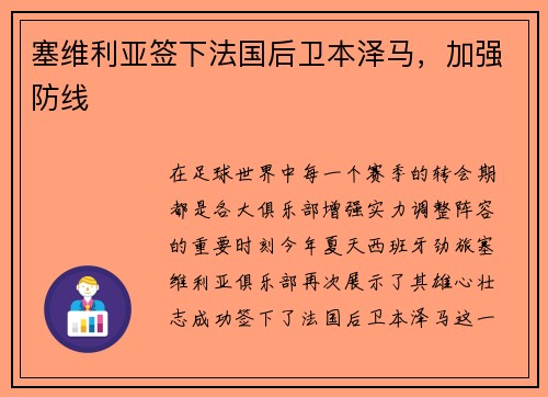 塞维利亚签下法国后卫本泽马，加强防线